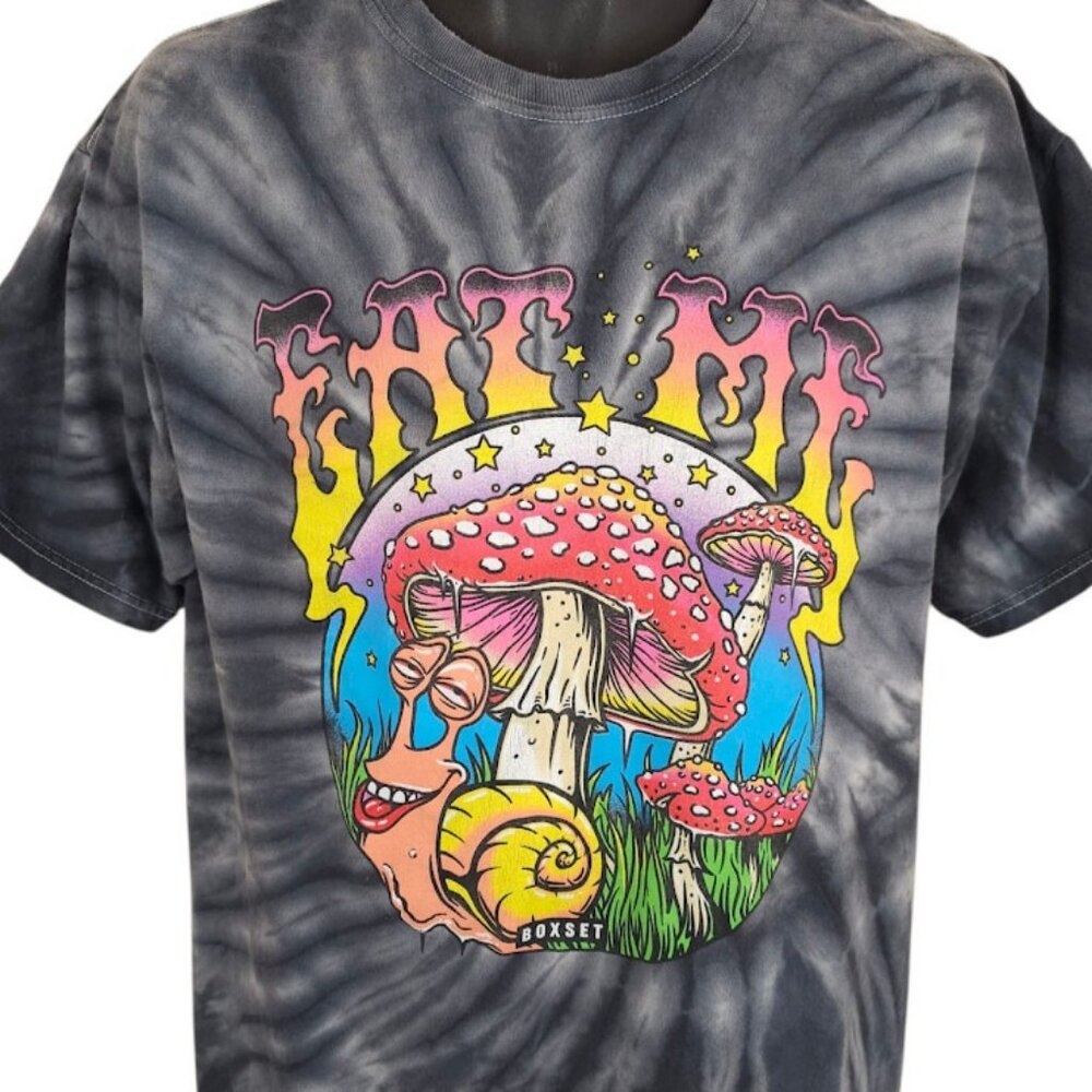 Magic Mushrooms T Shirt Mens Size Large Gray Groovy Fungi Psychedelic Tie Dye